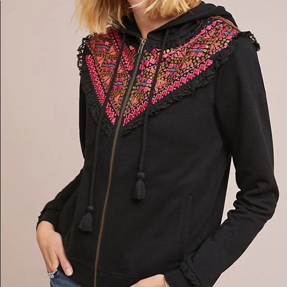 Anthropologie Tops - Anthropologie Akemi Kin Embroidered Zip Hoodie